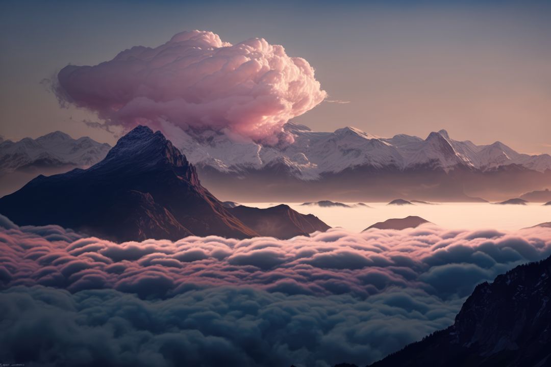 Surreal mountain landscape with dramatic cloud formation - Free Images, Stock Photos and Pictures on Pikwizard.com