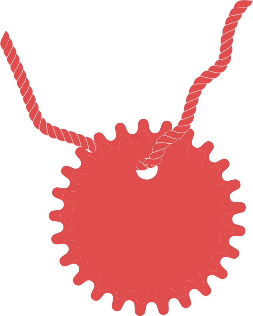 Blank Red Gear-Shaped Label Hanging on Transparent Background