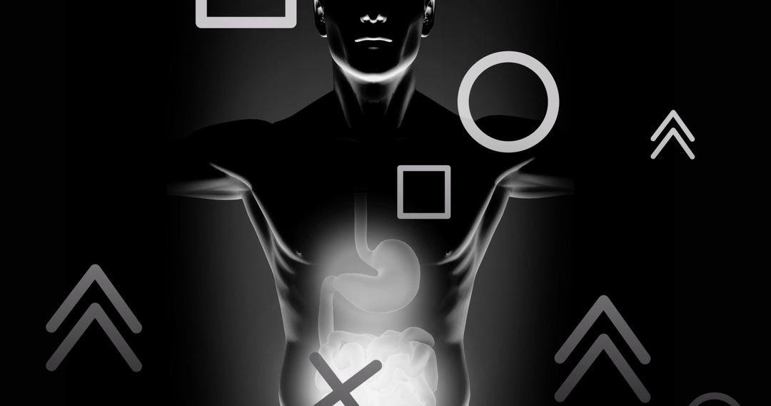 Abstract Human Body with Digital Shapes in Surreal Scene