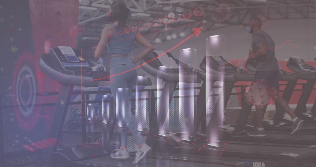 Masked Workout and Data Overlay Illustrate Pandemic Impact