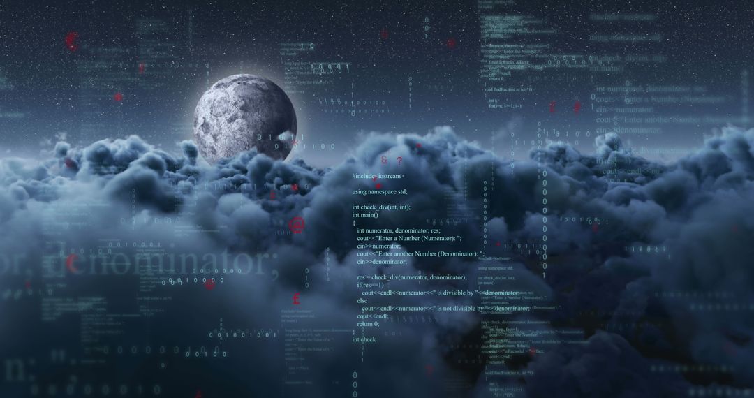 Surreal Moonlit Digital Fantasy with Sci-Fi Code Elements
