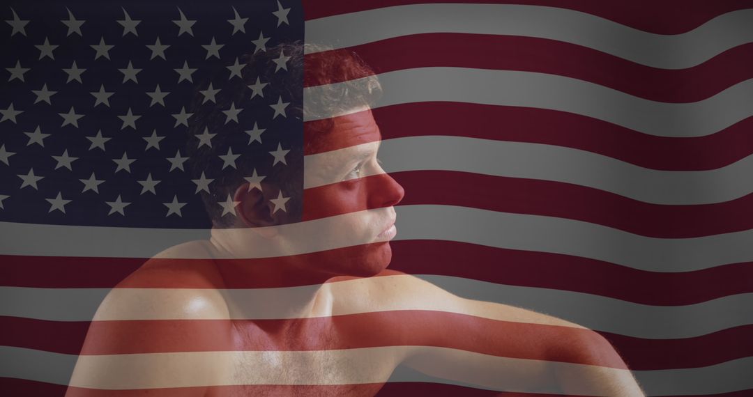 Caucasian Man with USA Flag Overlay, Symbolizing Patriotism