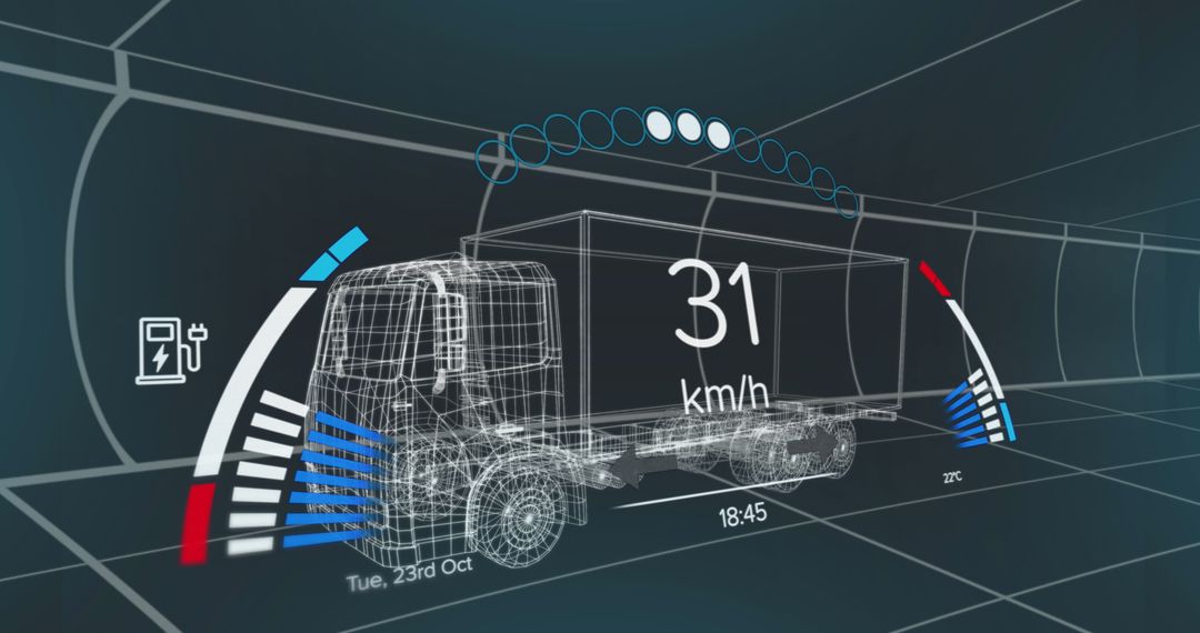 Digital Interface for Electric Vehicle including Speed and GPS Data over 3D Truck Model - Free Images, Stock Photos and Pictures on Pikwizard.com