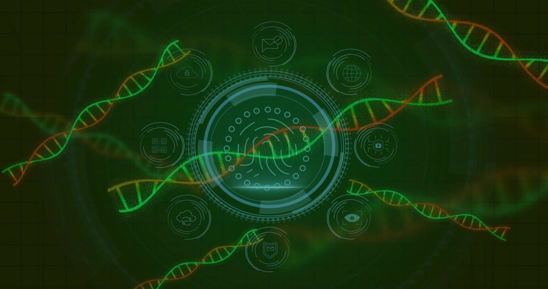 Futuristic Interface with DNA and Digital Elements Technology Background