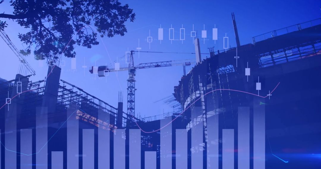 Futuristic Data Interface Over City Construction Site