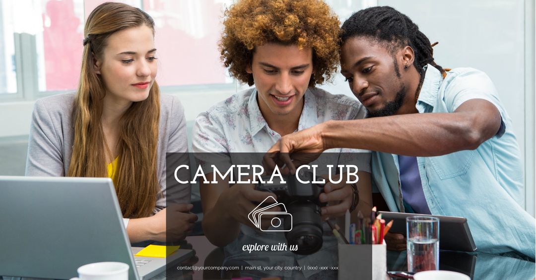 Young photographers collaborating in learning workshop
