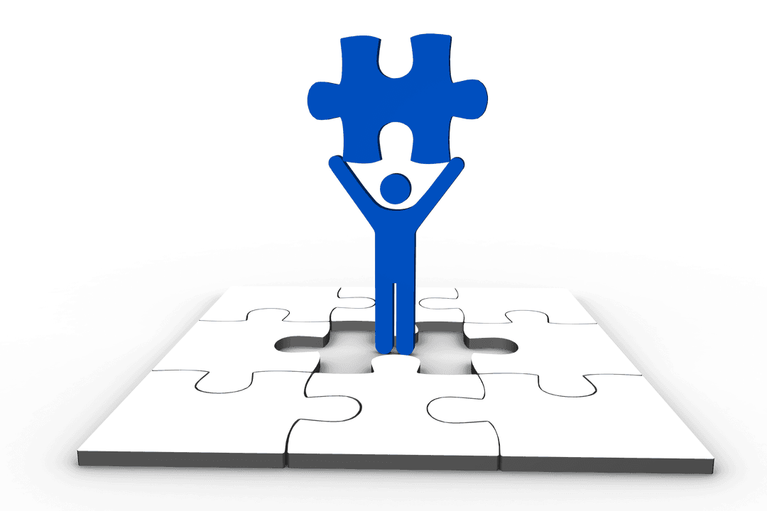 Transparent Puzzle Teamwork Concept with Blue Figure