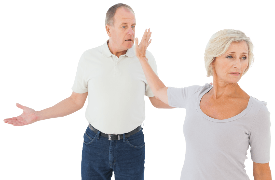 Transparent Elderly Couple Arguing Emotionally