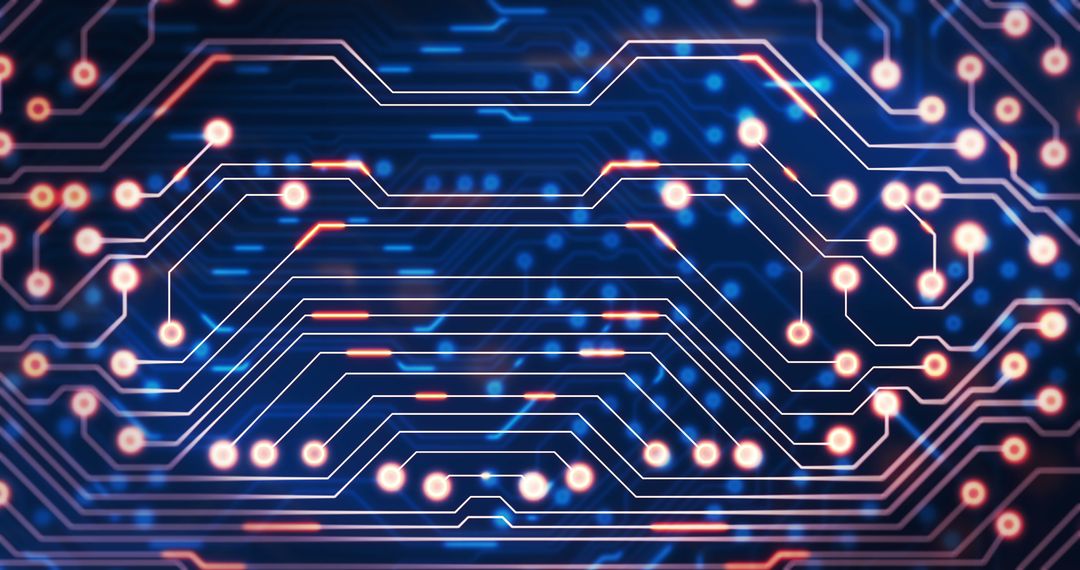 Futuristic Circuit Board with Glowing Data Trails