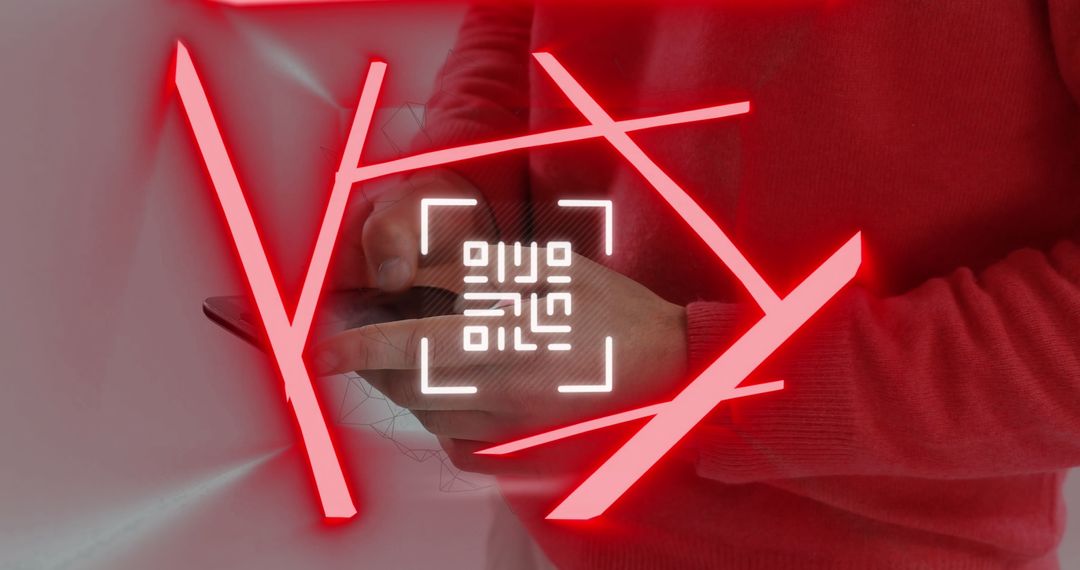 Neon QR Code Scanner with Abstract Shapes and Smartphone