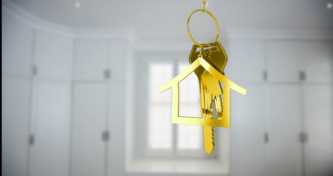 Golden Keys with House-Shape Keychain in Luxurious Interior