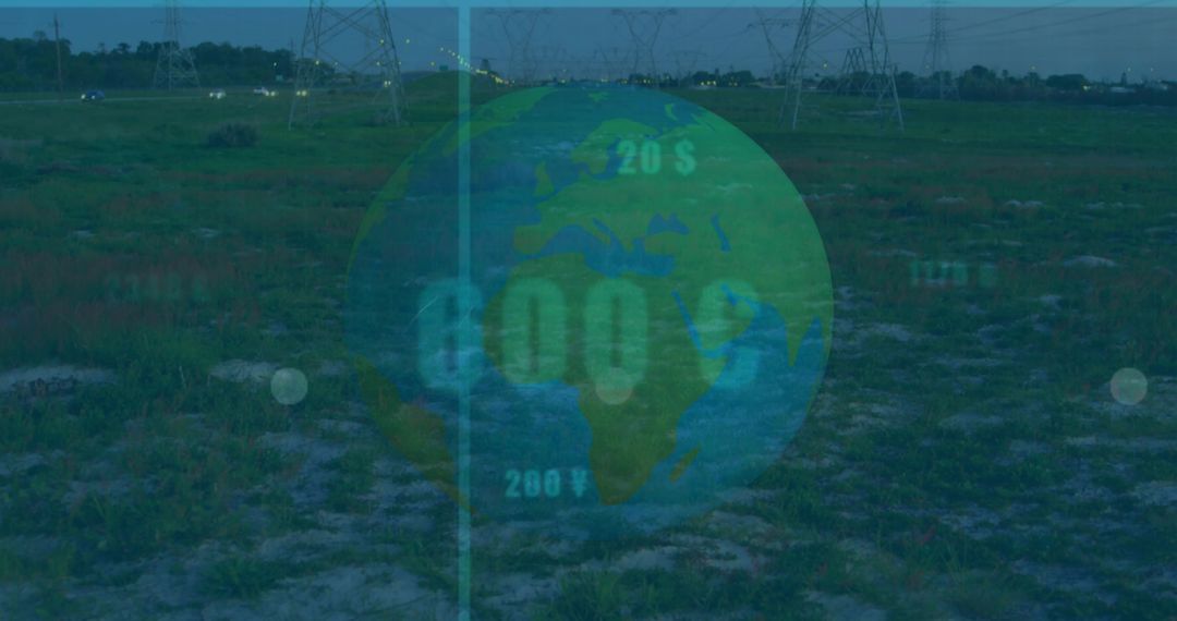 Futuristic Digital Globe Projection in Evening Field Setting