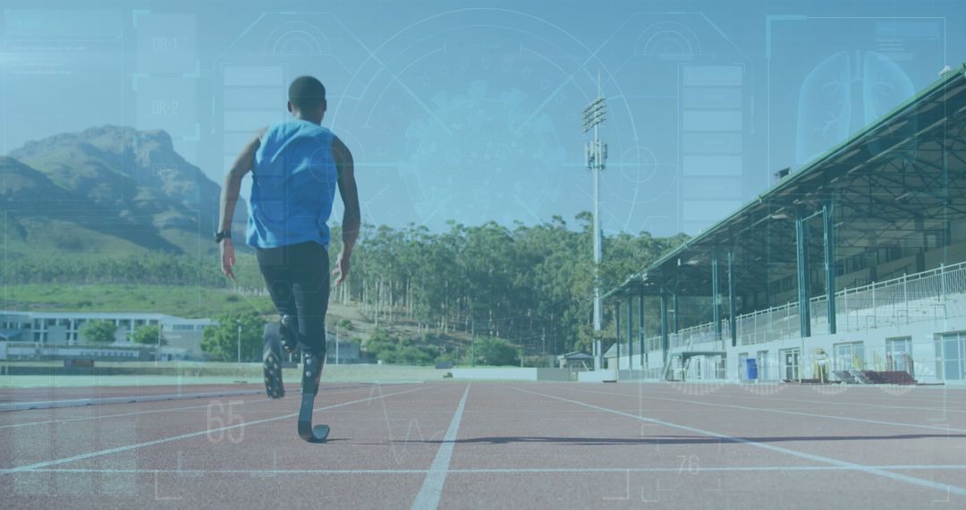 Athlete with Running Blade Training at Stadium