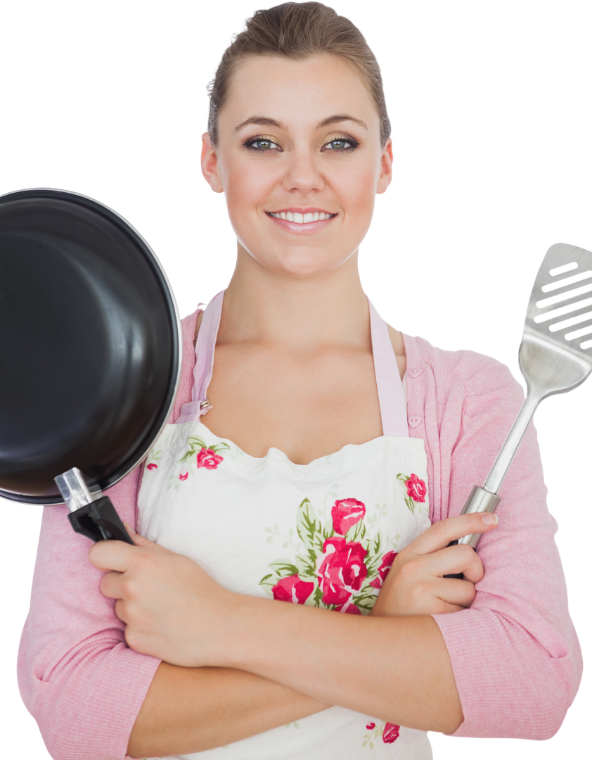 Confident Woman Holding Transparent Frying Pan and Spatula - Download Free Stock Images Pikwizard.com