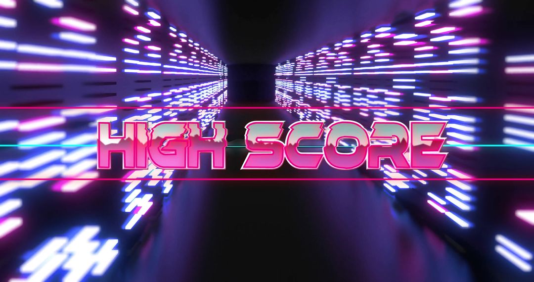 Futuristic Neon High Score Sign in Digital Corridor