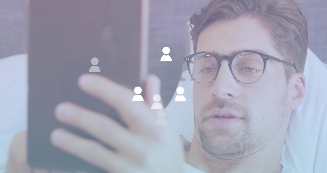 Casual Man Relaxing with Tablet and Digital Connectivity Icons