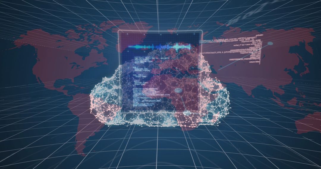 Global Cloud Computing Data Processing Over World Map