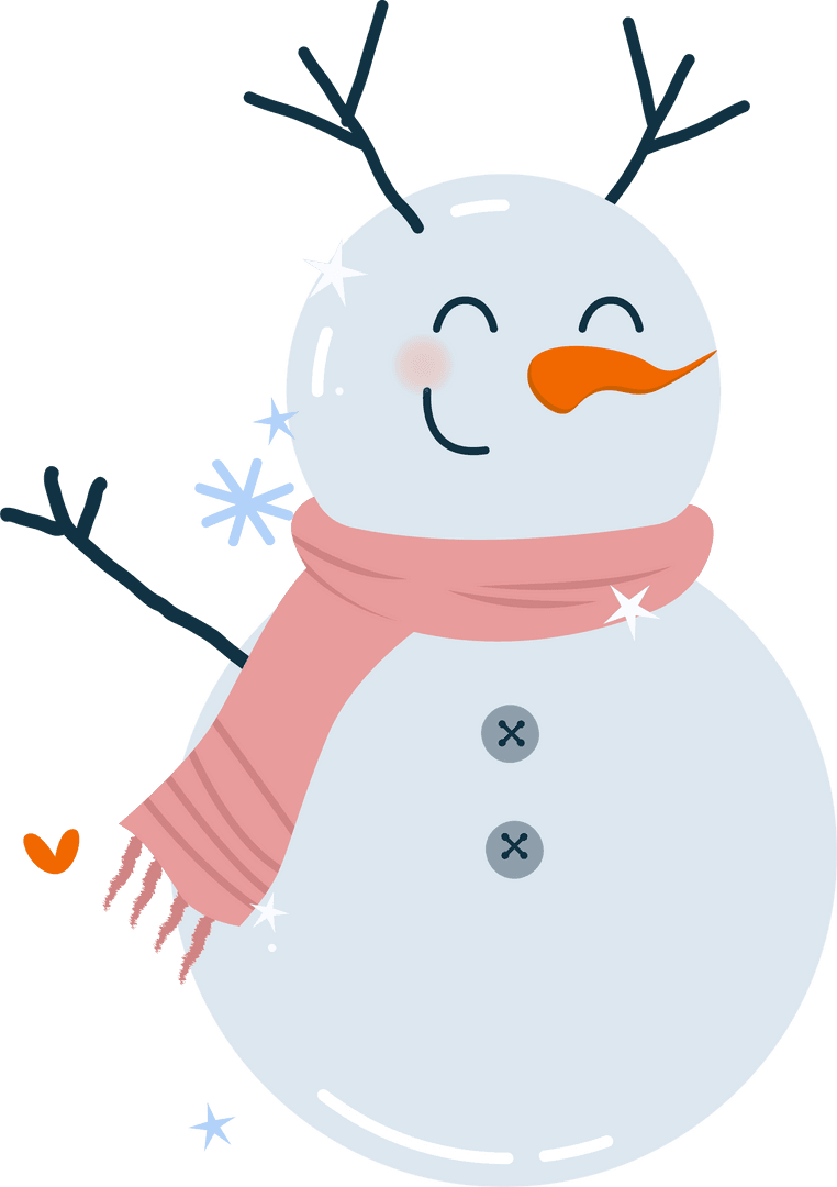 Cheerful Snowman Wearing Scarf on Transparent Background