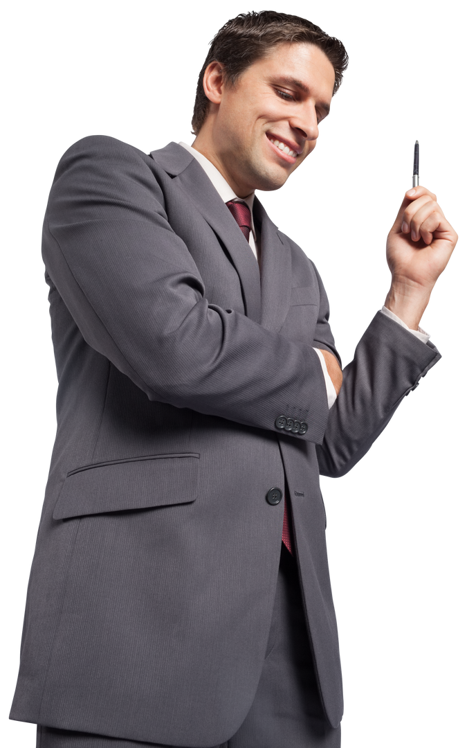 Confident Businessman Holding Pen Isolated on Transparent Background - Download Free Stock Images Pikwizard.com