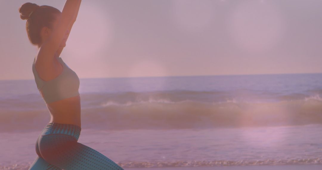 Woman Practicing Fitness Yoga on Beach at Sunrise - Free Images, Stock Photos and Pictures on Pikwizard.com