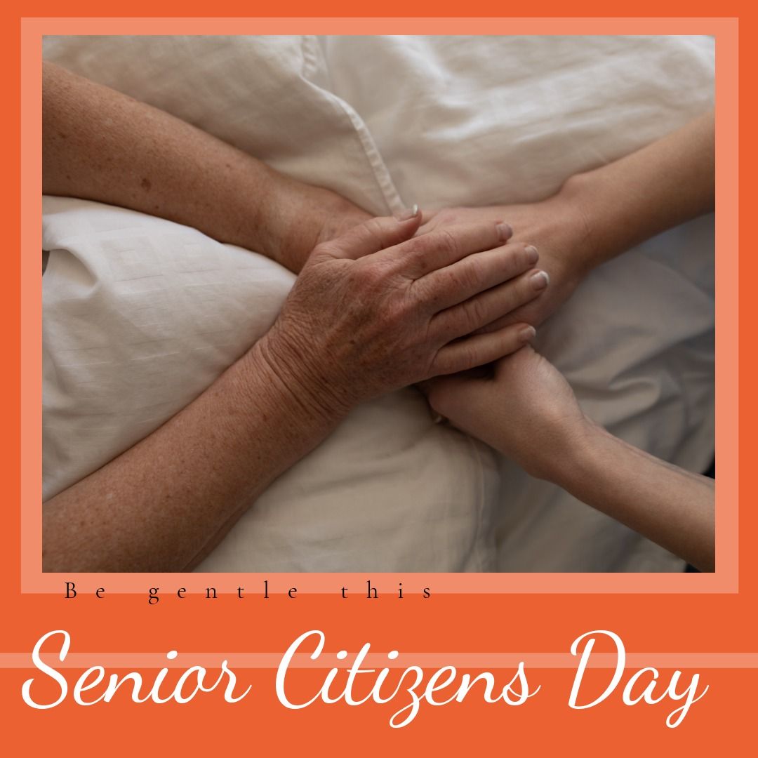 Caucasian woman holding hands of senior person on bed and be gentle this senior citizens day text - Download Free Stock Templates Pikwizard.com