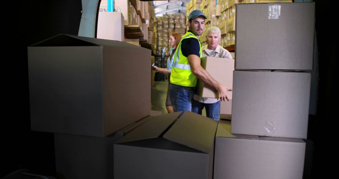 Warehouse Workers Loading Boxes onto Truck for Distribution - Free Images, Stock Photos and Pictures on Pikwizard.com