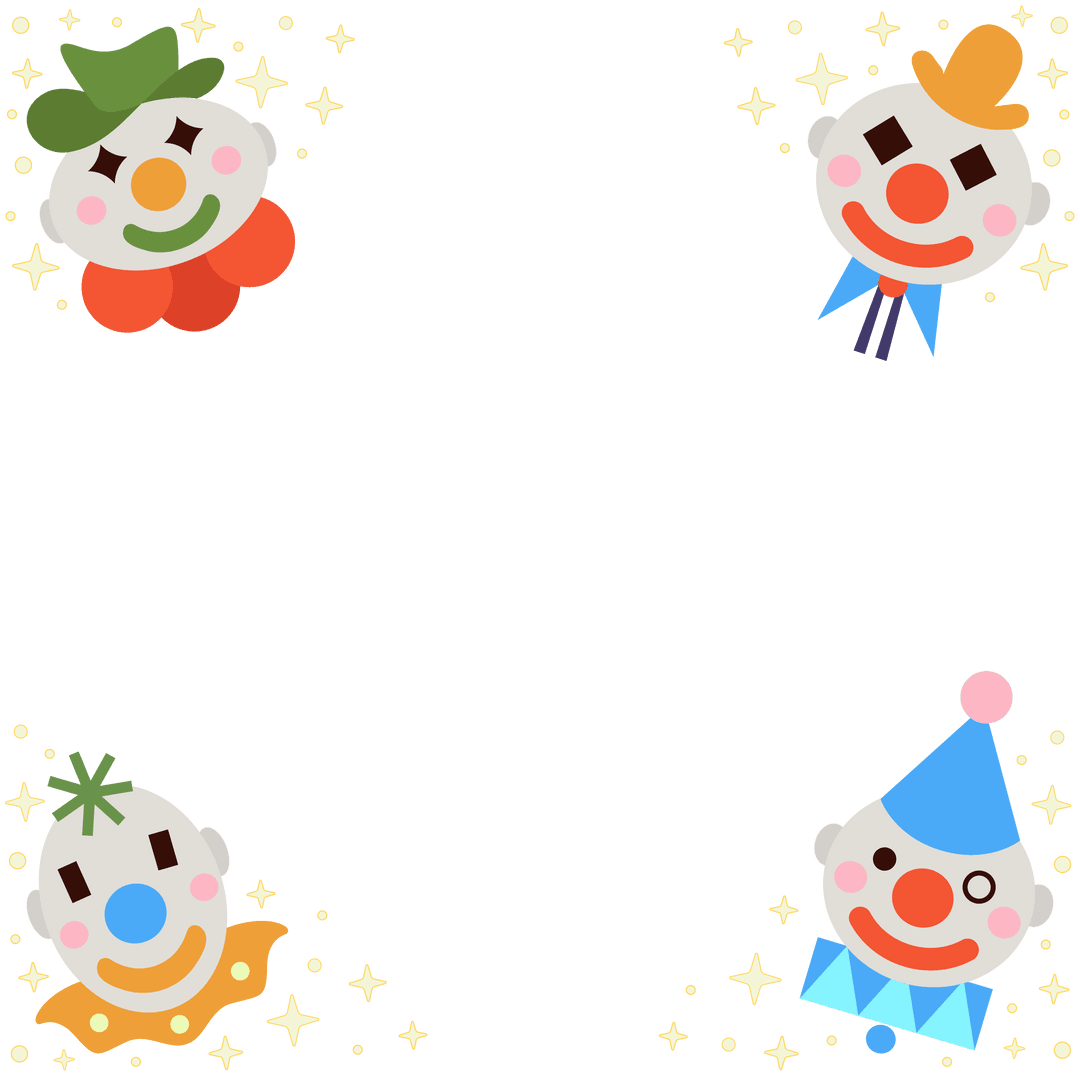 Playful Clown Border on Transparent Background with Star Sparkles