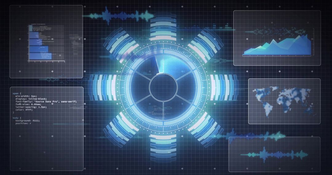 Futuristic Digital Interface with Rotating Holographic Display