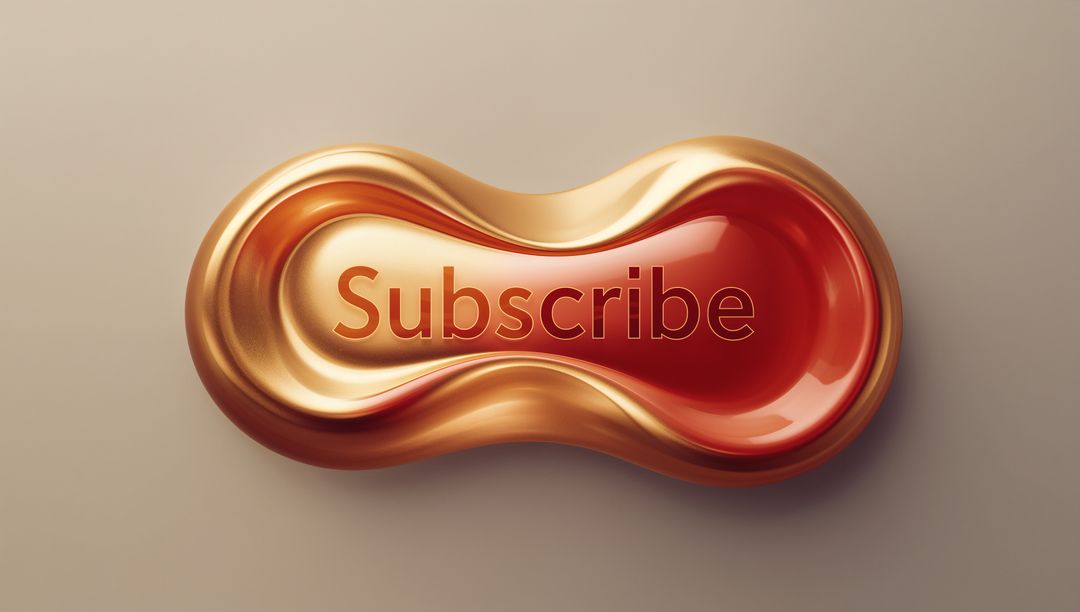 Glossy Gold and Red Subscribe Capsule Button with Embossed Text and Metallic Rim