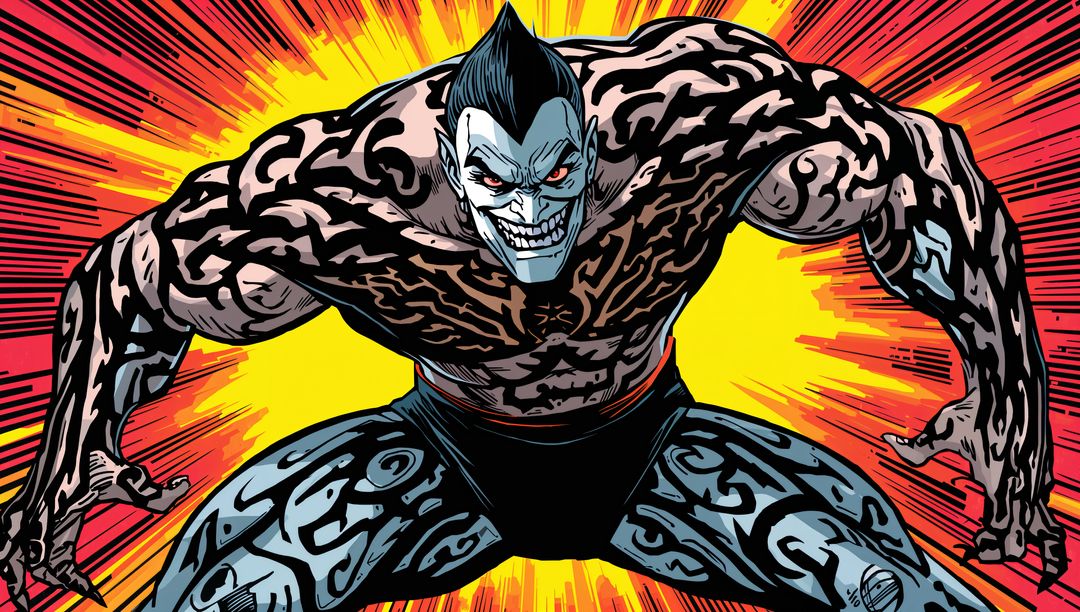 Sinister Supervillain in Dynamic Explosion Backdrop Comic Art