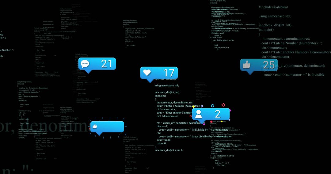 Social Media Notifications Overlay on Code in Digital Space