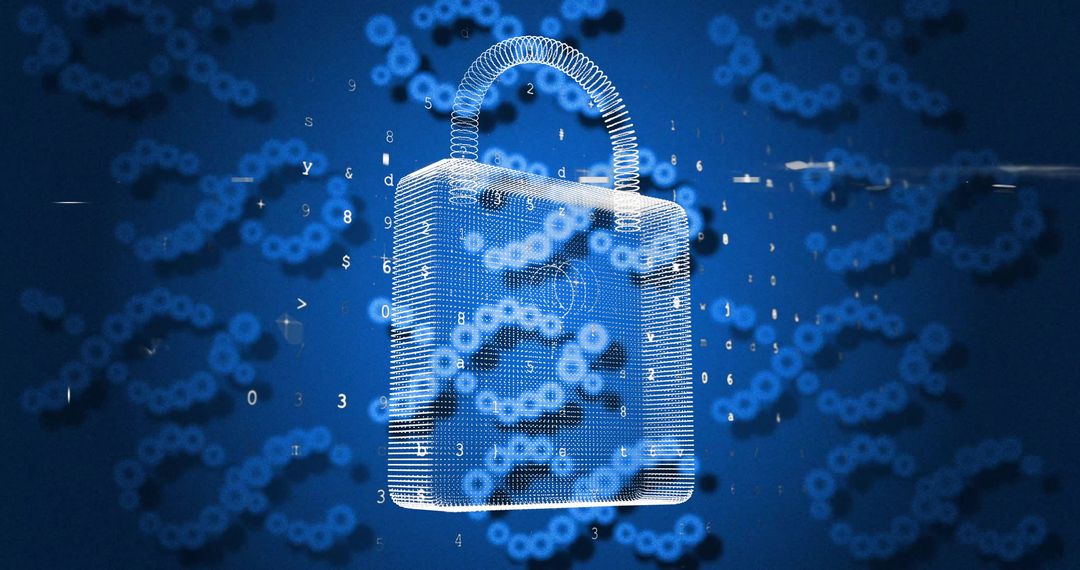 Cybersecurity Concept: DNA Strands Forming Secure Padlock