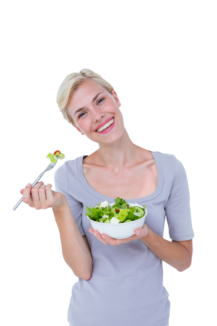 Smiling Blonde Woman Holding Bowl of Fresh Salad, Transparent Background - Download Free Stock Images Pikwizard.com