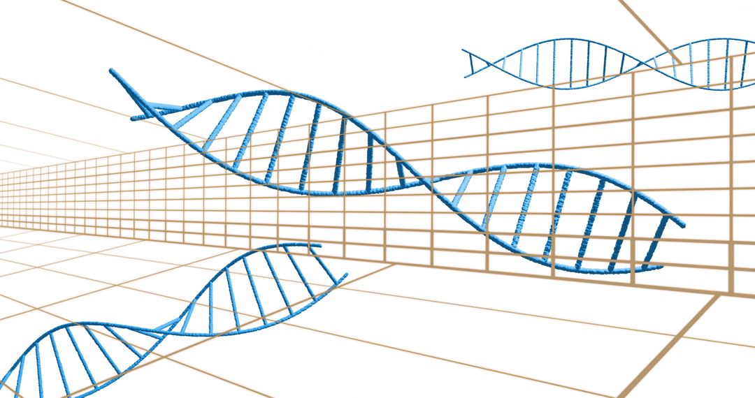 DNA Double Helix Floating in Digital Grid Space