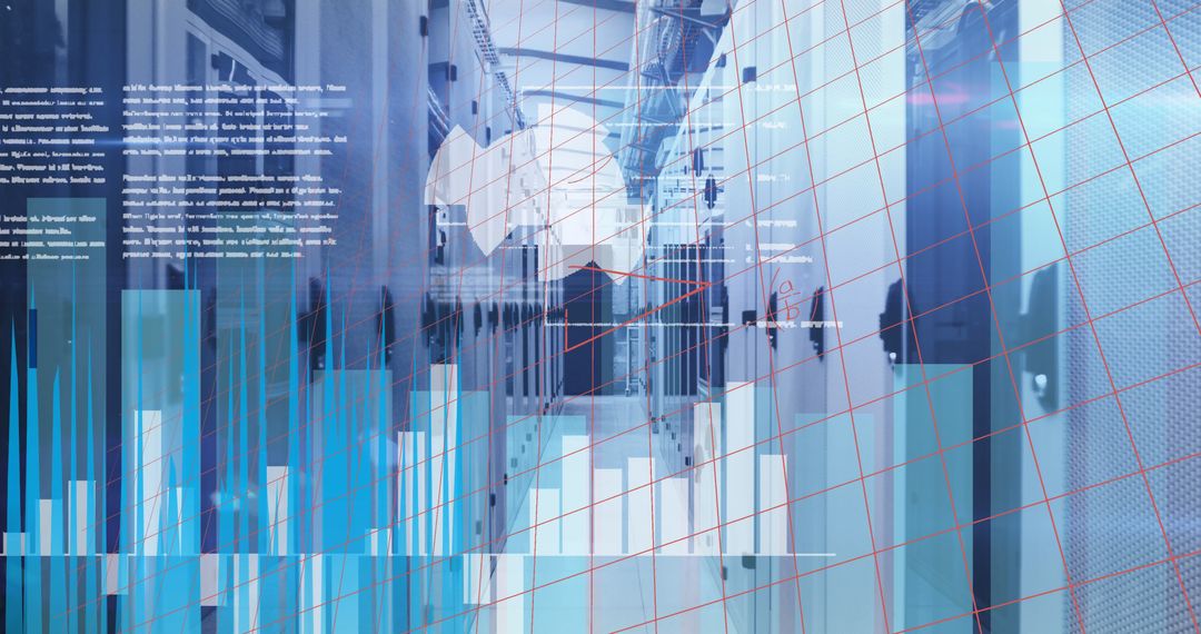 Digital Interface Overlaying Modern Server Room