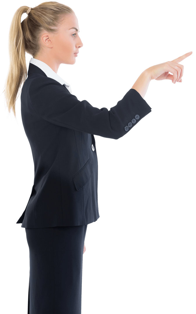 Focused Businesswoman Pointing Finger Transparent Background