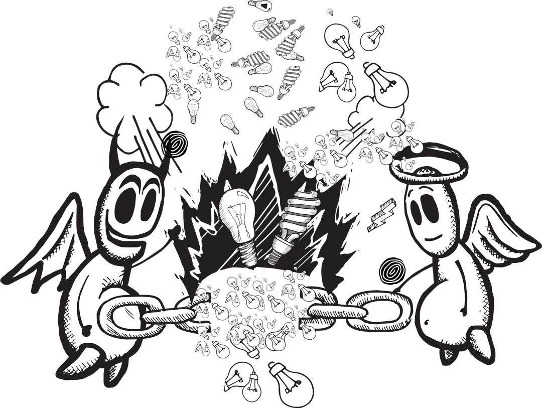 Transparent Angel Devil Conflict Invokes Creative Brainstorming