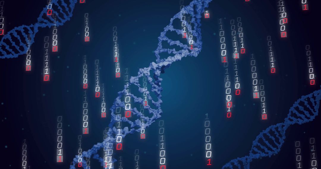 DNA Strands and Binary Code Representing Digital Genetic Research
