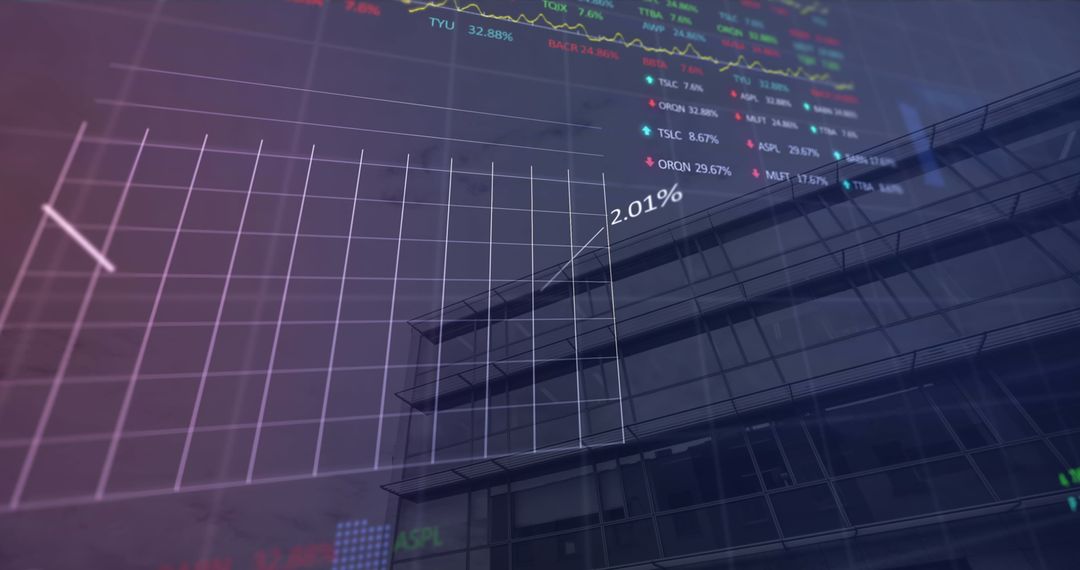 Digital Data Visualizations Over Modern Cityscape