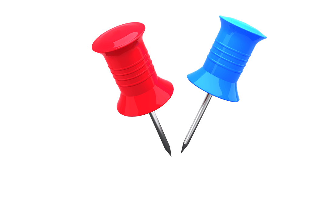Transparent Red and Blue Push Pins on Clear Background