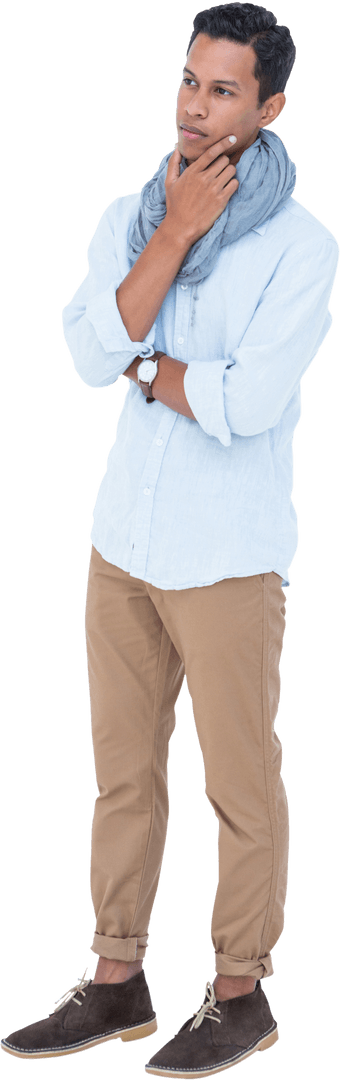 Contemplative Man in Casual Outfit with Transparent Background