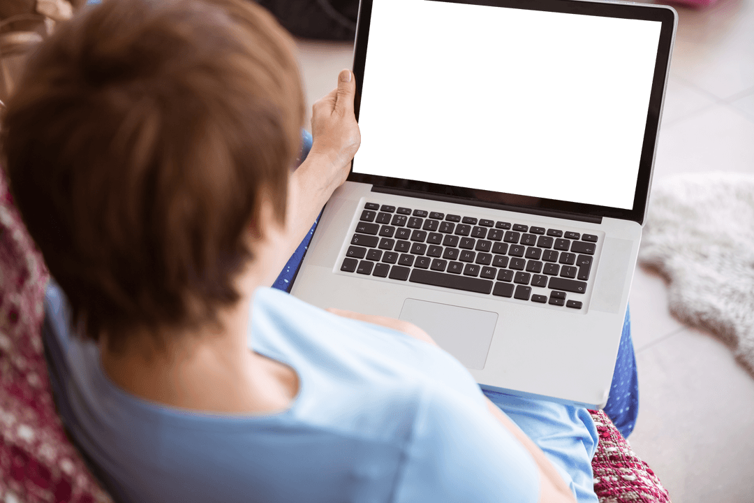 Pregnant Woman Relaxing with Transparent Laptop Screen