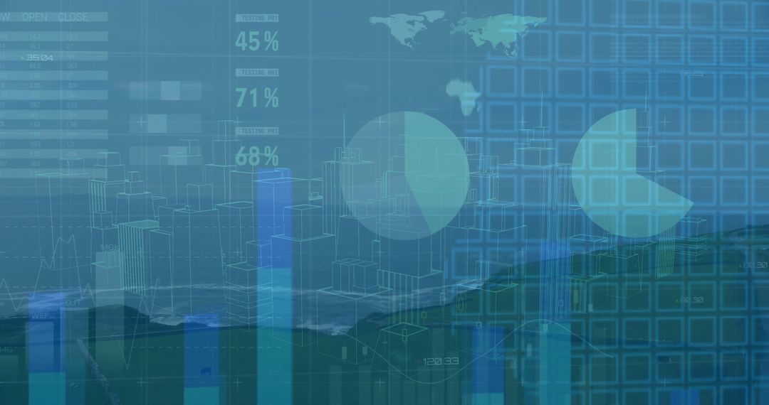 Abstract Financial Data Visualization Over Landscape Background