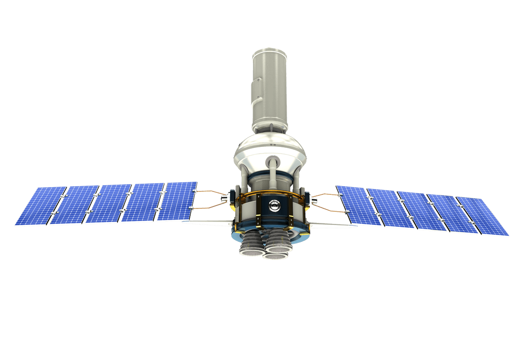 Transparent 3D Model Blue Modern Solar Satellite in Space