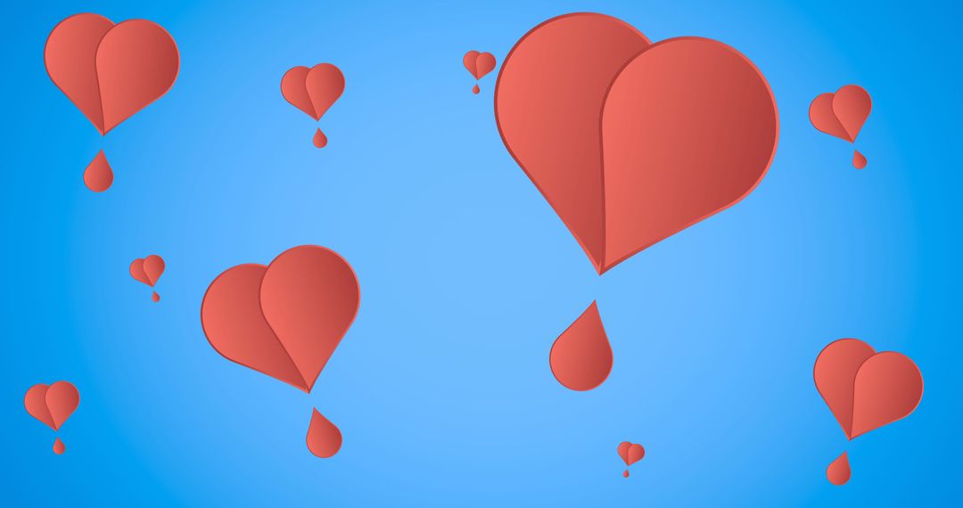 Floating Heart and Raindrop Icons on Blue Background