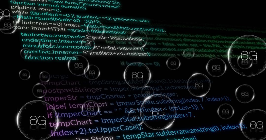 Digital Data Streams and 6G Network Concept on Black Backdrop