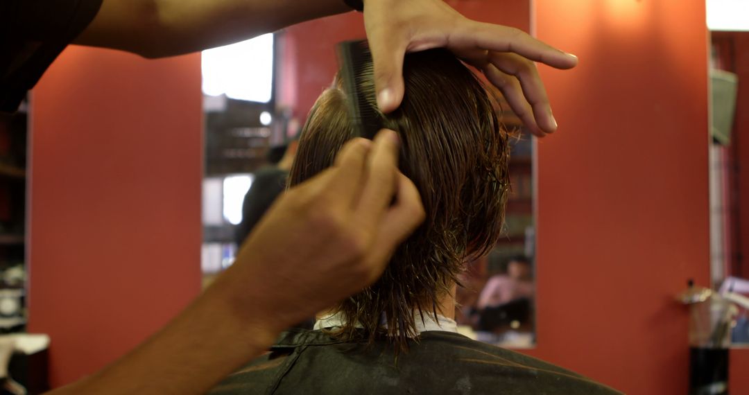 Hairdresser Combing and Cutting Wet Hair in Salon - Free Images, Stock Photos and Pictures on Pikwizard.com