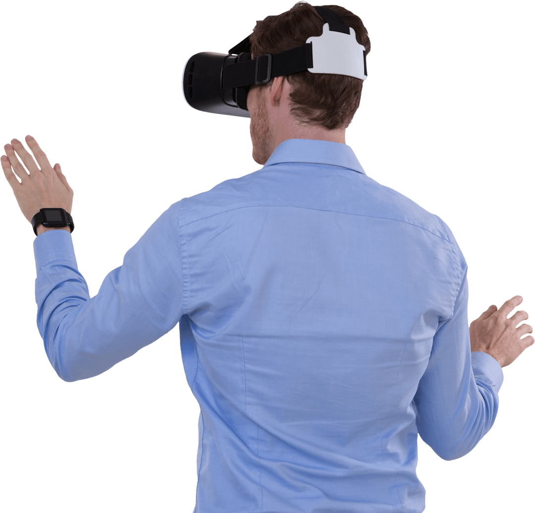 Caucasian Businessman Using VR Headset with Transparent Background