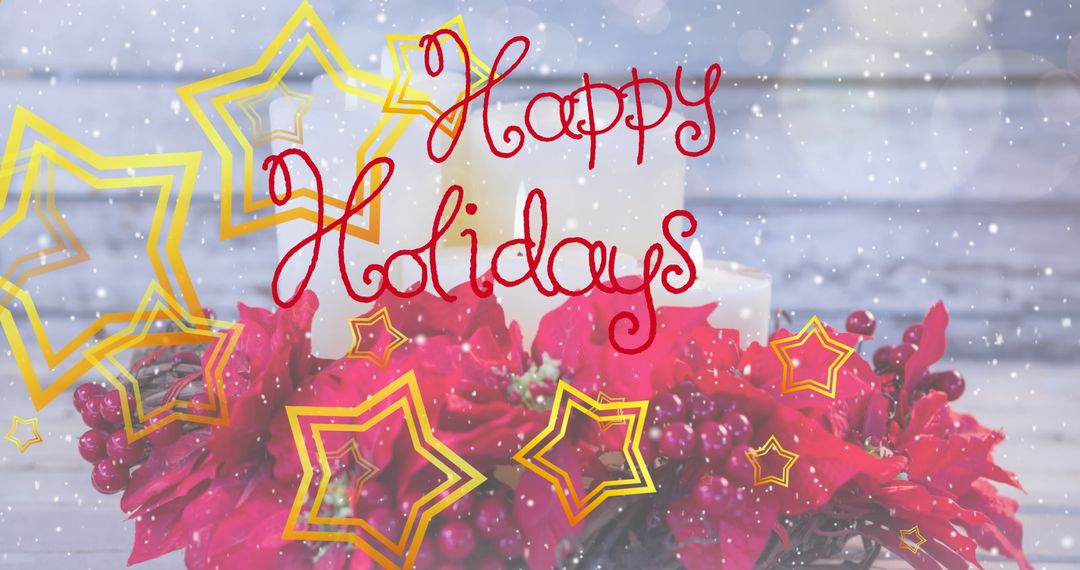 Happy Holidays Text Banner with Snow and Festive Decor