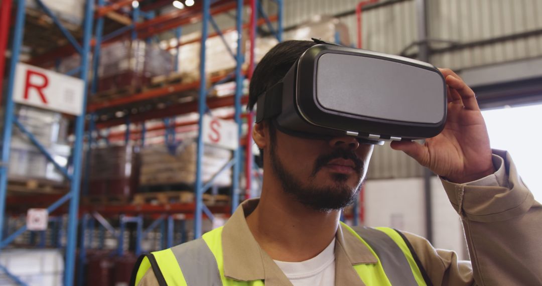 Male Engineer Using VR Technology in Warehouse - Free Images, Stock Photos and Pictures on Pikwizard.com